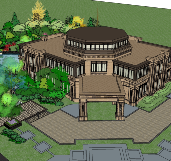 中式售楼处skb模型分享，售楼中心SU模型下载