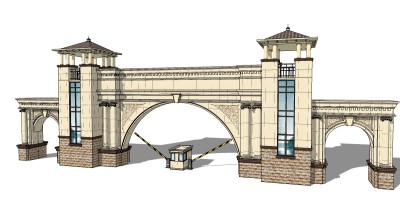 欧式入口大门草图大师模型下载，入口大门sketchup模型