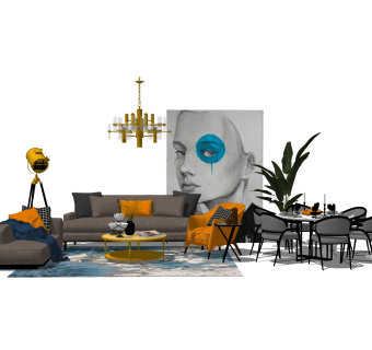 现代轻奢沙发组合su模型，沙发茶几组合skp模型下载