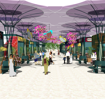 现代造型商业街草图大师模型，商业广场sketchup模型免费下载