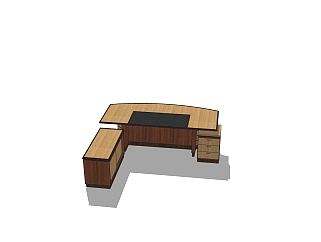 现代实木班台桌su模型，班台桌sketchup模型下载
