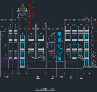 五层欧洲城堡式幼儿园建筑施工图，幼儿园建筑CAD施工图纸下载