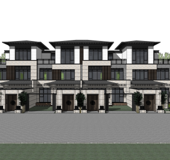 欧式联排别墅sketchup模型，别墅su模型下载