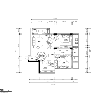 祥细家装户型图三居CAD，免费下载