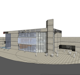 现代售楼处建筑方案草图大师模型，建筑构件sketchup模型免费下载