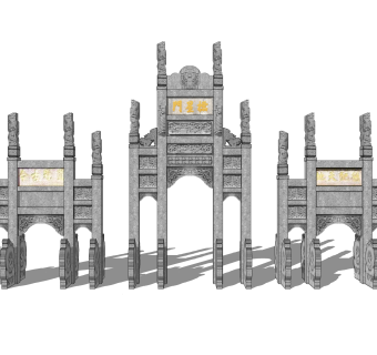 现代牌坊牌楼su模型下载，入口大门sketchup模型分享
