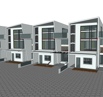 现代联排别墅su模型，别墅skb文件下载