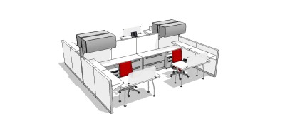 现代隔断办公桌su模型，办公桌草图大师模型下载