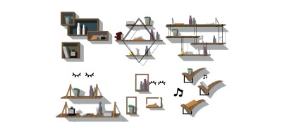 北欧置物架搁板摆件组合su模型，置物架草图大师模型下载