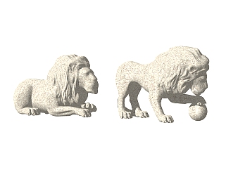 现代石狮子雕塑草图大师模型，雕塑sketchup模型下载
