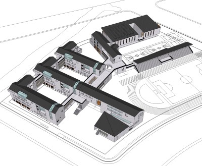 新中式教学楼免费su模型，学校skb文件下载