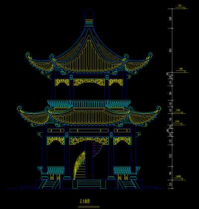 双层亭CAD施工图，亭子CAD图纸下载