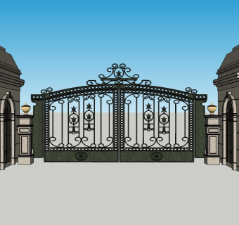 欧式草图大师大门su模型，sketchup入口大门skp模型下载