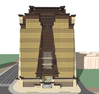新中式办公楼草图大师模型，办公楼sketchup模型免费下载