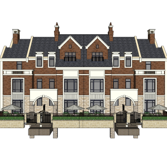 欧式连排别墅su模型方案下载，sketchup别墅草图大师模型