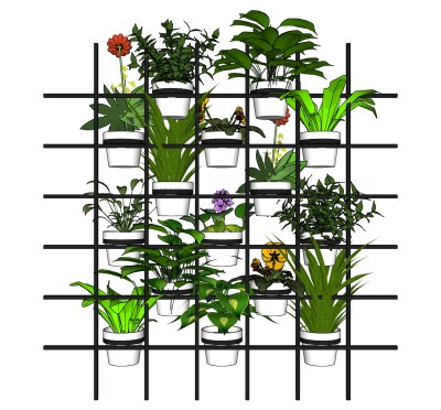 垂直绿化植物墙su模型下载，绿植背景墙草图大师模型