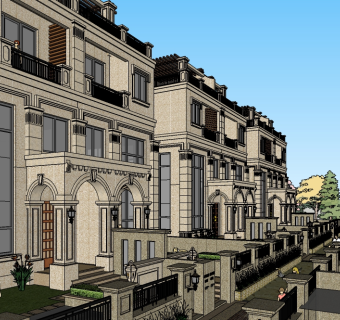 欧式连排别墅su模型免费下载，sketchup别墅草图大师模型