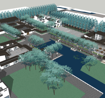 中式村落建筑草图大师模型，古建民俗sketchup模型免费下载