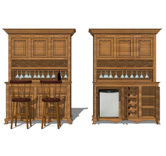 欧式实木酒柜草图大师模型，酒柜sketchup模型下载