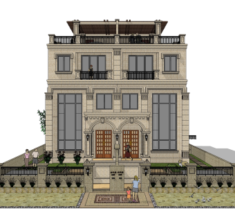 欧式连排别墅草图大师模型，别墅sketchup模型免费下载
