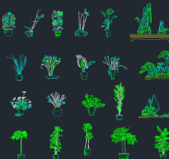 整套植物素材CAD图块，植物立面图纸下载