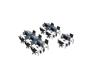 现代隔断办公桌su模型，办公桌sketchup模型下载