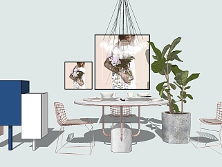现代餐桌椅组合su模型， 餐桌sketchup模型下载