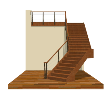 现代实木双跑折梯草图大师模型，实木双跑折梯sketchup模型免费下载