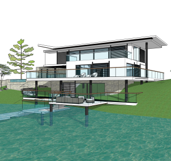 现代独栋别墅草图大师模型下载，别墅外观sketchup模型分享