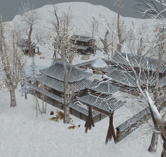 中式冬天雪地古建筑场景草图大师模型下载、冬天雪地古建筑场景su模型下载