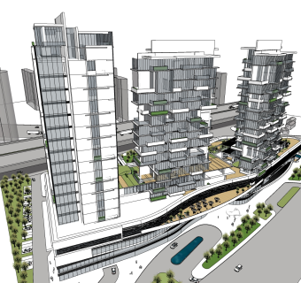 现代办公楼规划草图大师模型，办公楼规划sketchup模型免费下载