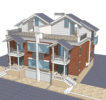 现代联排别墅su模型，别墅sketchup模型下载