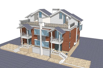 现代联排别墅su模型，别墅sketchup模型下载