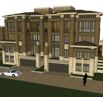 欧式联排别墅su模型，别墅sketchup模型下载