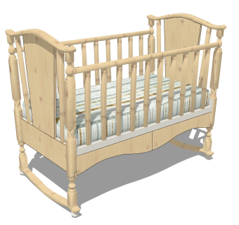 新中式婴儿床草图大师模型，婴儿床skp模型下载