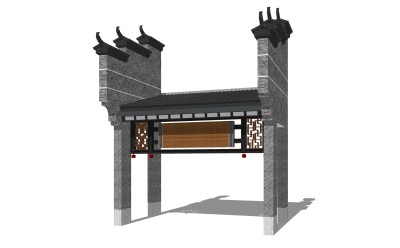 中式马头墙牌坊草图大师模型，马头墙牌坊sketchup模型免费下载