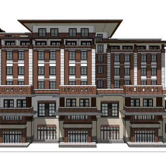 新中式城市酒店草图大师模型下载、新中式城市酒店su模型下载