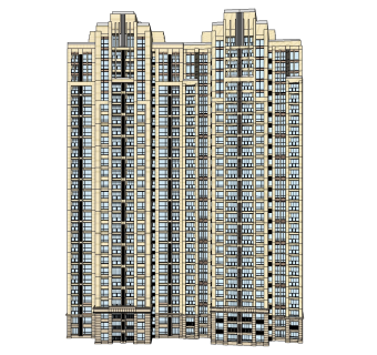 欧式高层住宅楼skp文件，住宅楼草图大师模型下载