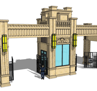 欧式入口大门SU模型下载，入口大门skb模型分享