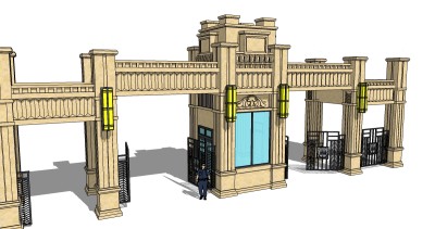 欧式入口大门SU模型下载，入口大门skb模型分享