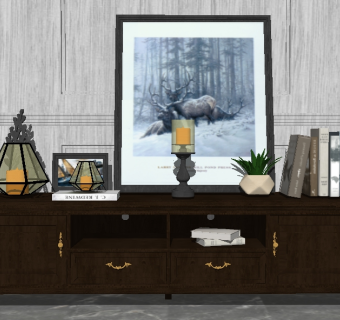 美式实木电视柜组合su模型，电视柜草图大师模型下载