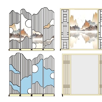 精美中式隔断su模型集下载