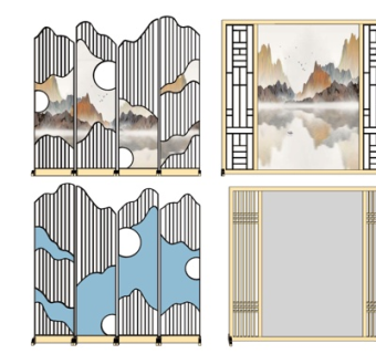 精美中式隔断su模型集下载