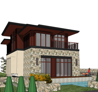 中式别墅草图大师模型，别墅sketchup模型