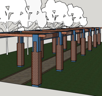 新中式廊架草图大师模型，廊架SU模型下载