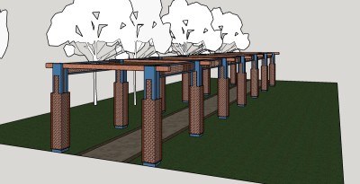 新中式廊架草图大师模型，廊架SU模型下载