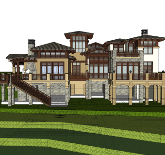 欧式独栋别墅草图大师模型，sketchup别墅su模型下载