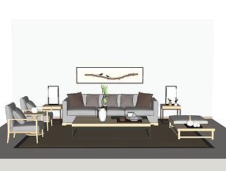 新中式沙发组合草图大师模型，沙发组合sketchup模型下载