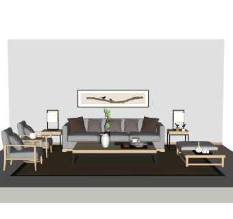 新中式沙发组合草图大师模型，沙发组合sketchup模型下载