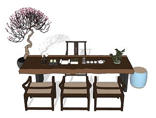 <em>新中式</em>茶桌<em>椅</em>组合su模型，茶桌sketchup模型下载